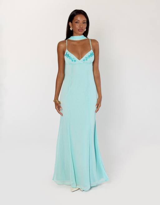 turquoise chiffon maxi dress CAYO TURQUOISE MAXI DRESS | CULT MIA