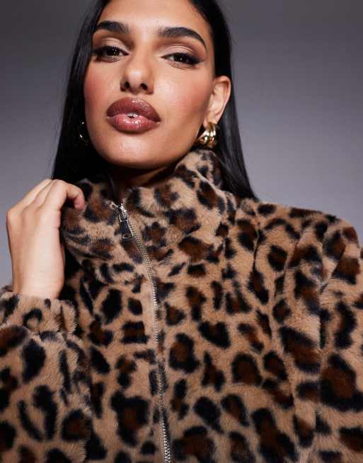 Princess Polly - Jakke med lynlås og leopardprint i imiteret pels, 2 af 4