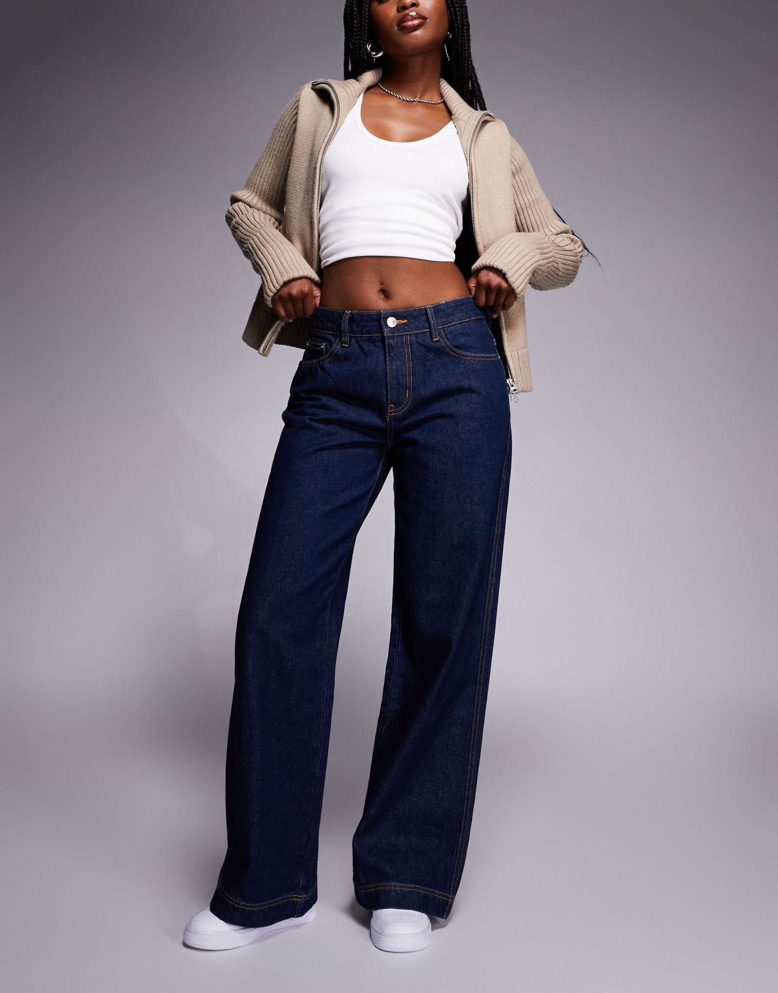 Широкие джинсы Princess Polly Jankins со средней посадкой и пряжкой сзади, темно-синие, в стирку