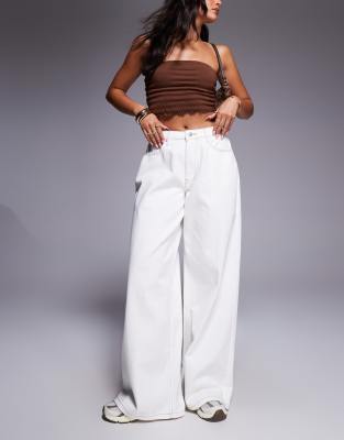 Princess Polly - Jean baggy ample à taille mi-haute et coutures contrastantes - Crème 