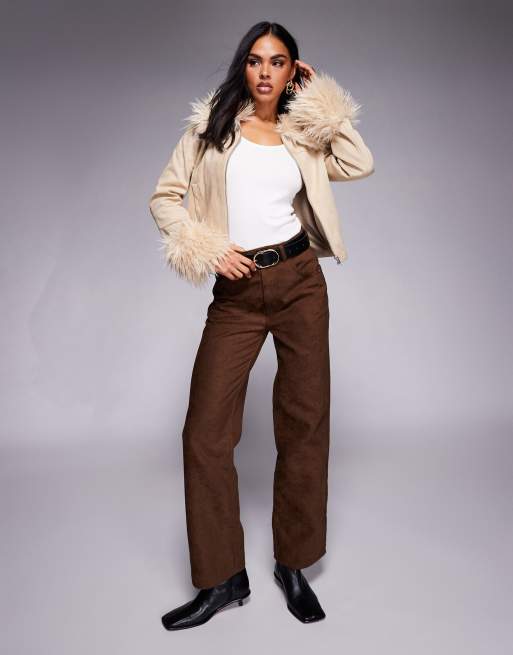 Princess Polly Jeanna suedette shaggy faux fur trim cropped jacket