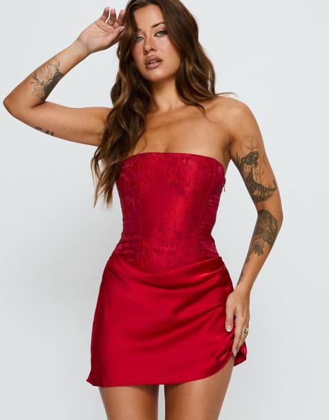 Princess Polly Jenevieve drape waist detail bandeau mini dress in red floral
