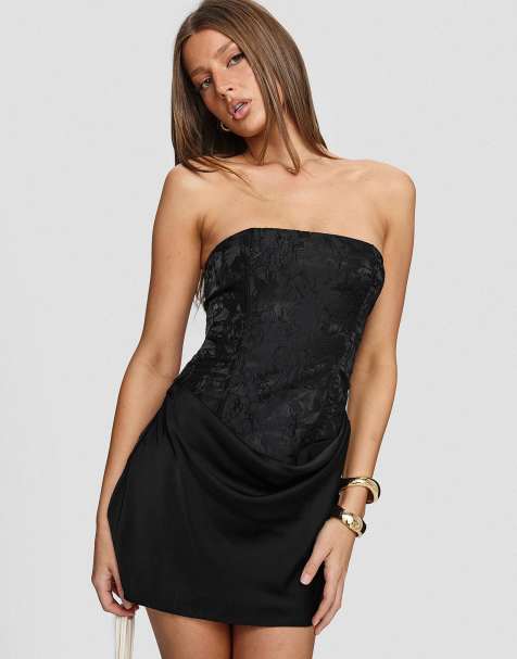 Princess Polly - Jenevieve - Robe bandeau courte à motif fleuri et taille drapée - Noir - view 1