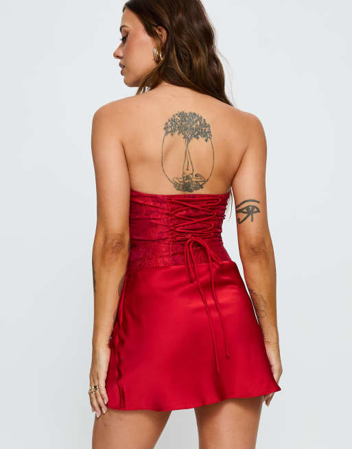 Princess Polly - Jenevieve - Robe bandeau courte à motif fleuri et taille drapée - Rouge, 4 de 4