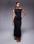 [Princess Polly] Princess Polly Jerichoe slinky off shoulder asymmetric hem top and maxi skirt full set in black 8 BLACK