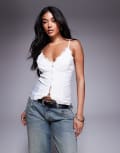 [Princess Polly] Princess Polly Juliana lace & satin button front cami top in white 4 WHITE