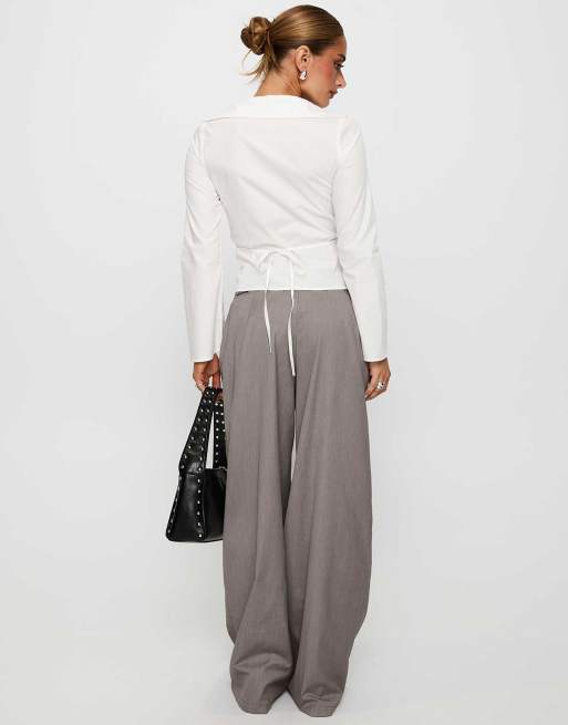 Princess Polly - Just Have Fun - Pantalon ample habillé avec liens à la taille - Gris, 3 de 4