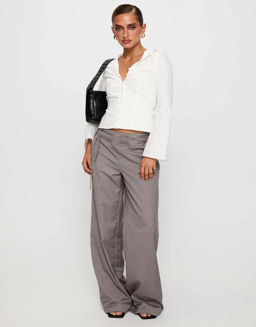 Princess Polly - Just Have Fun - Pantalon ample habillé avec liens à la taille - Gris, 4 de 4