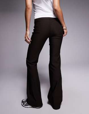 Princess Polly Kinkirk Mid Rise Slim Fit Button Detail Flared Tailored Pants In Brown