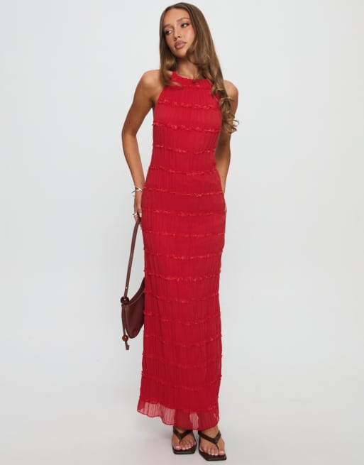 strapless open back dress Princess Polly Women's Airaella Long Sleeve Lace Minidress - Red main image 0
