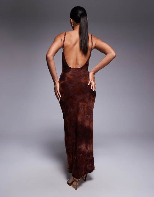 Princess Polly Knox floral devore open back cami maxi dress in chocolate, 4 of 4