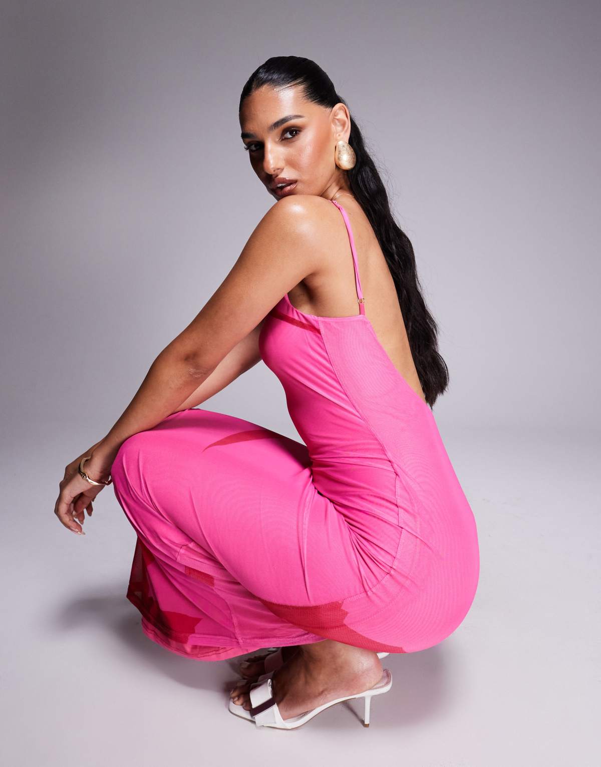 Princess Polly Knox mesh low back cami mini dress in pink rose print