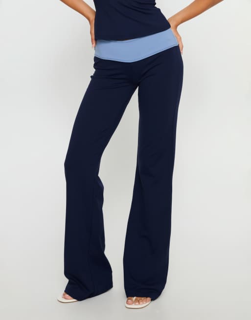 Princess Polly Kobee foldover flare trousers co-ord in navy, 2 of 4