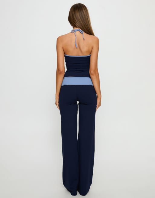 Princess Polly Kobee foldover flare trousers co-ord in navy, 3 of 4