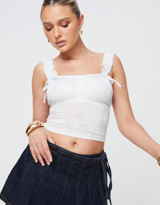 Princess Polly lace ribbon detail square neck milkmaid top in white