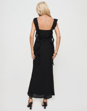 Princess Polly Lanai chiffon ruffle drape detail maxi dress in black