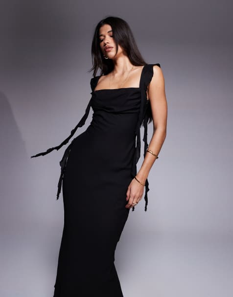 Princess Polly Lanai chiffon drape detail maxi dress in black