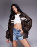 [Princess Polly] Princess Polly leather look moto jacket in chocolate-Brown 4 Chocolate