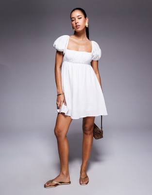 Princess Polly - Let's Dance - Kurzes Hängerkleid aus grob gewebter Baumwolle in Weiß mit Puffärmeln und Rückenausschnit...