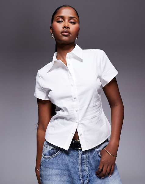Princess Polly Lift Off 90s fitted button through shirt in white - view 1