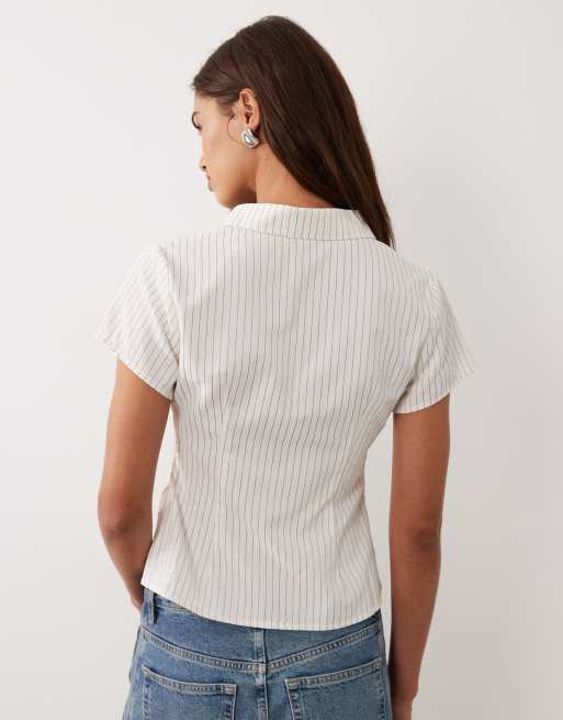 Princess Polly Lift Off fitted button up shirt in white & red stripe, 2 of 4