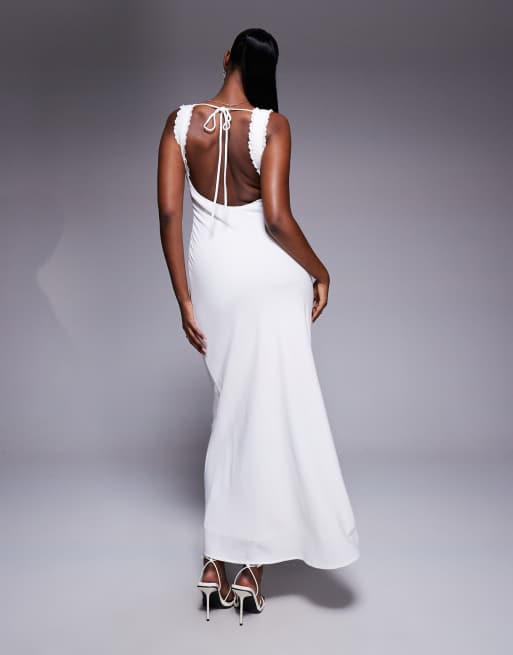 chinese dress ladies 100% Linen Women Backless Strap Maxi Dress, Cream / M main image 0