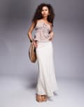 [Princess Polly] Princess Polly linen blend bias cut maxi skirt in beige-Neutral 12 BEIGE