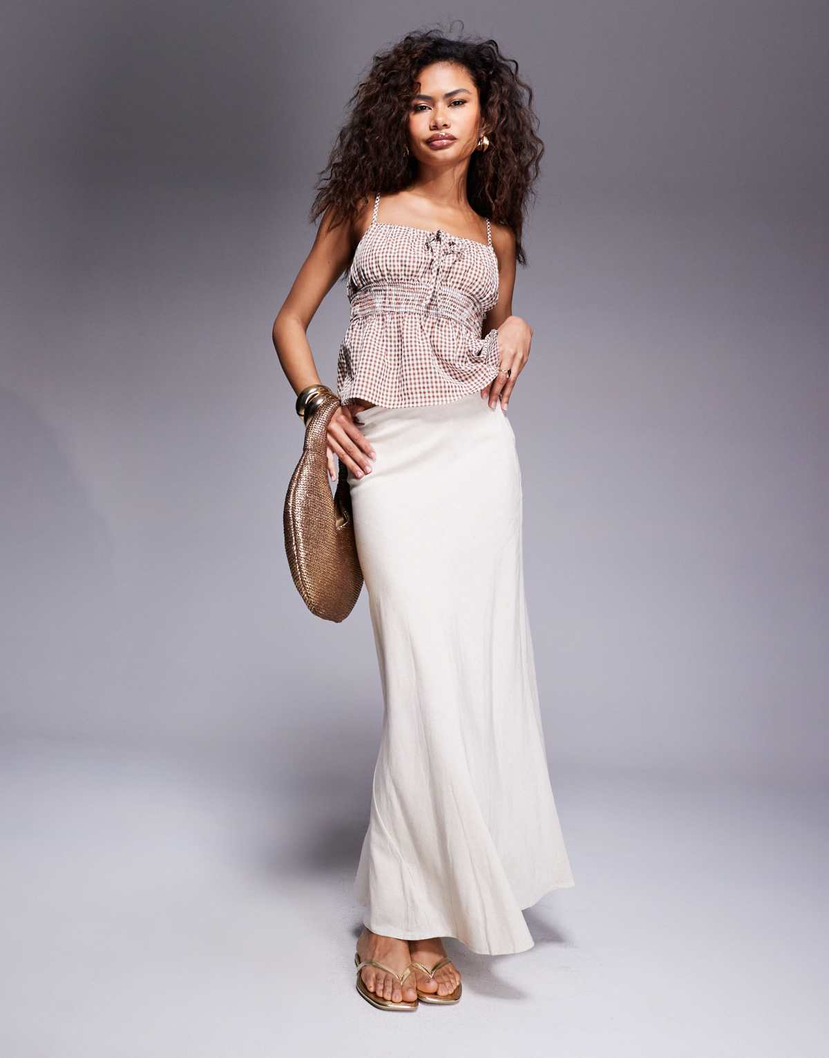 Princess Polly linen blend bias cut maxi skirt in beige