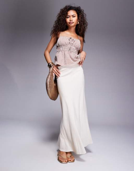 Princess Polly linen blend bias cut maxi skirt in beige
