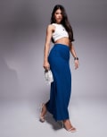 [Princess Polly] Princess Polly linen-blend fishtail maxi skirt in navy 16 NAVY
