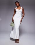 [Princess Polly] Princess Polly linen-blend lace-trim tie-front open-tie-back maxi dress in white 12 WHITE