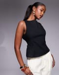 [Princess Polly] Princess Polly linen blend sleeveless open tie back top in black 12 BLACK