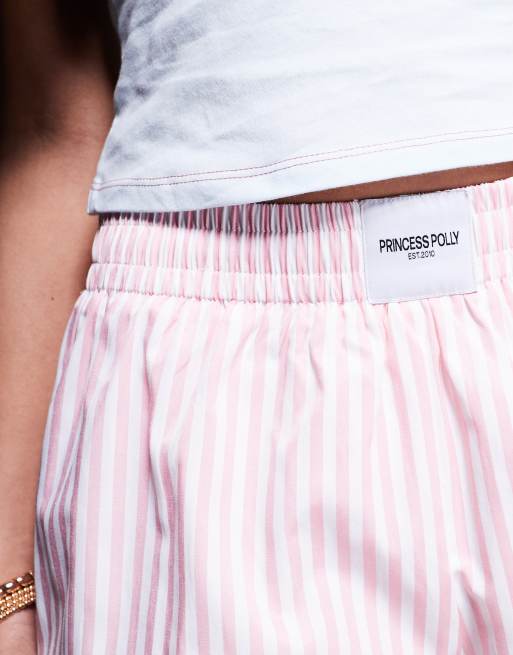 Princess Polly logo striped boxer shorts in pink and white, 3 of 5