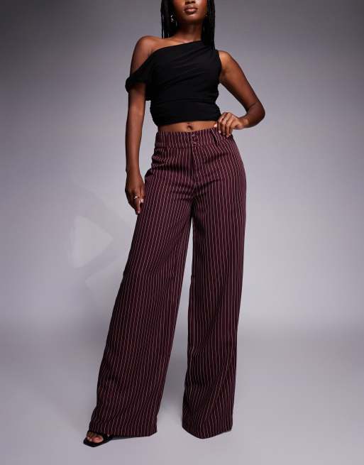 Princess Polly - Lorenne - Pantaloni sartoriali a fondo ampio a vita medio alta bordeaux gessati