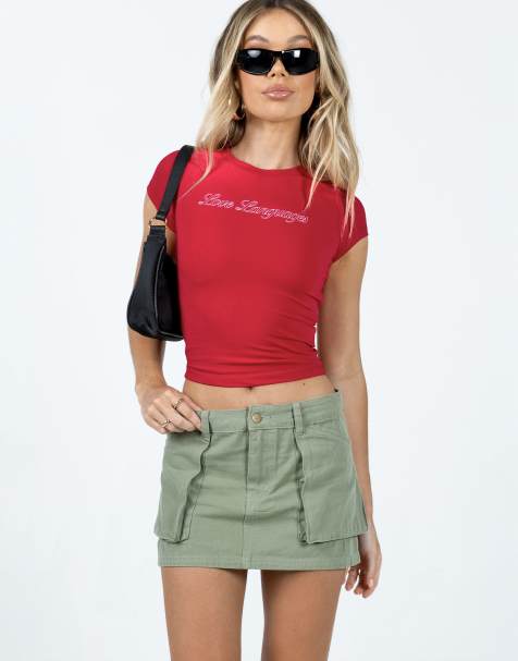 Princess Polly Love Language slogan fitted baby tee in red - view 1
