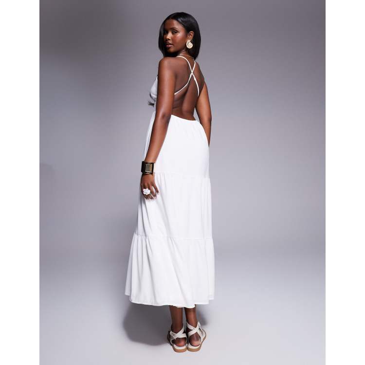 Princess Polly low cross back tiered maxi dress in white | ASOS