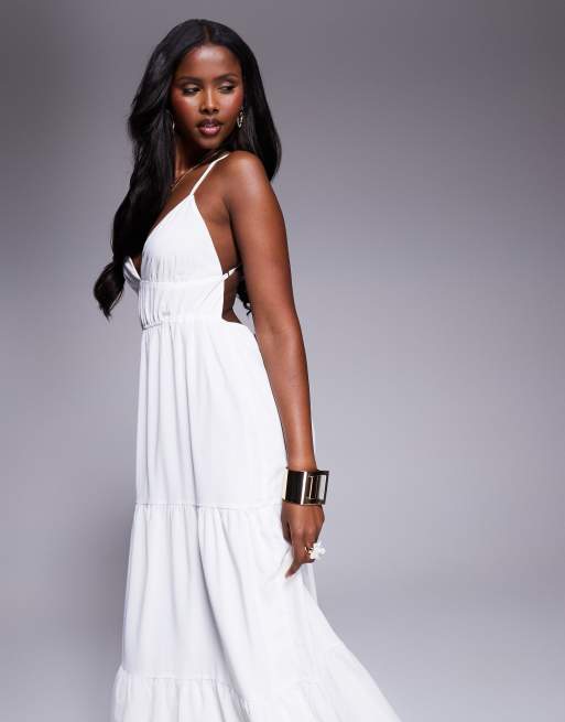 fitted lace wedding dress Moon River Women's Sleeveless Tiered Cotton Midi Sundress - White main image 0