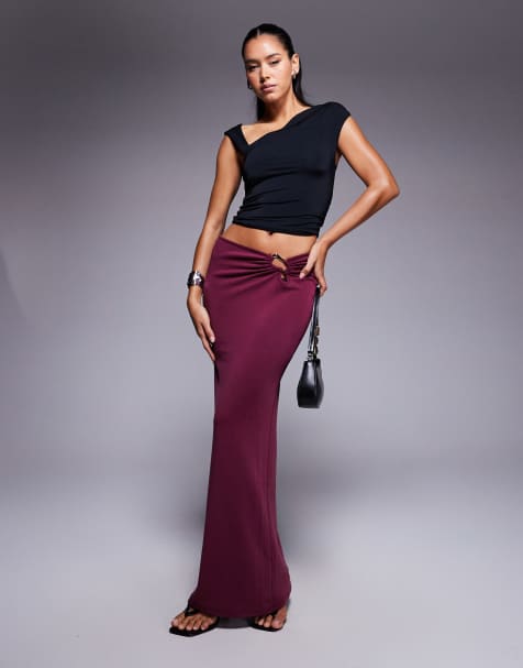 Princess Polly low rise gold metal detail maxi skirt in purple - view 1