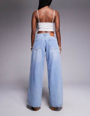 Princess Polly Low Rise Stud Detailing Baggy Wide Leg Jeans In Blue