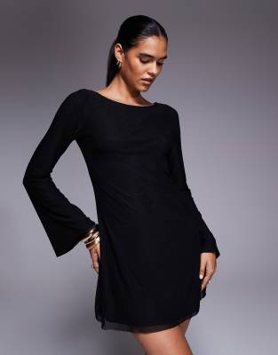 Princess Polly Lukea mesh flare sleeve open back mini dress in black