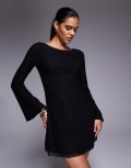 [Princess Polly] Princess Polly Lukea mesh flare sleeve open back mini dress in black 8 BLACK
