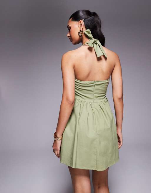 Princess Polly Lyle halterneck corset detail mini skater dress in olive