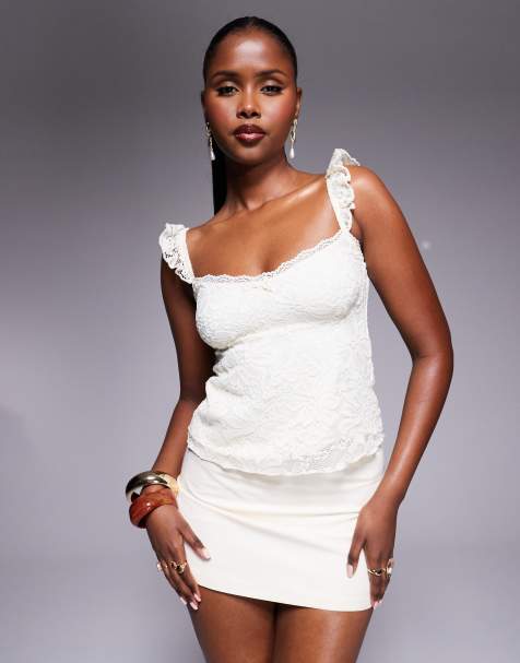 Princess Polly Madaleine lace frill sleeve cami top in cream