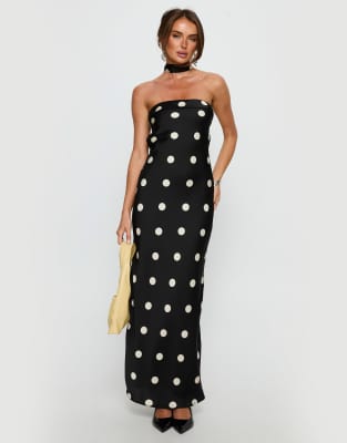 Princess Polly Madilaine Satin Bandeau Foldover Detail Scarf Maxi Dress In Multi