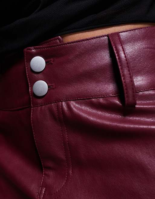 Princess Polly Magee faux leather mid waist mini skirt in burgundy
