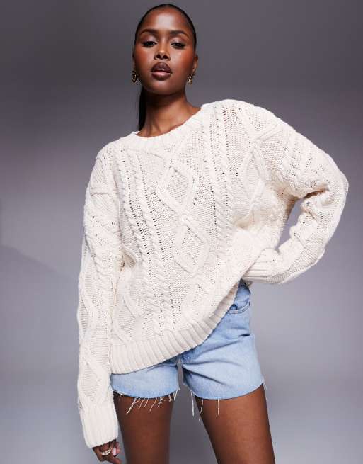 Princess Polly - Maglione girocollo spesso a trecce beige