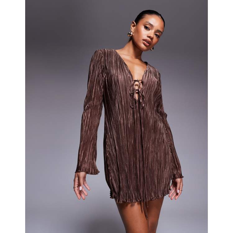 Princess Polly Malop plisse tie front flare sleeve mini dress in