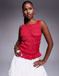 [Princess Polly] Princess Polly Marleen shirred detail sleeveless top in red 14 RED