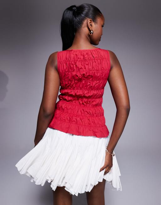 Princess Polly Marleen shirred detail sleeveless top in red, 3 of 4