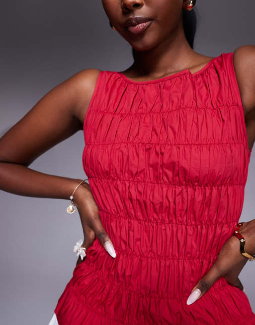 Princess Polly Marleen shirred detail sleeveless top in red, 4 of 4